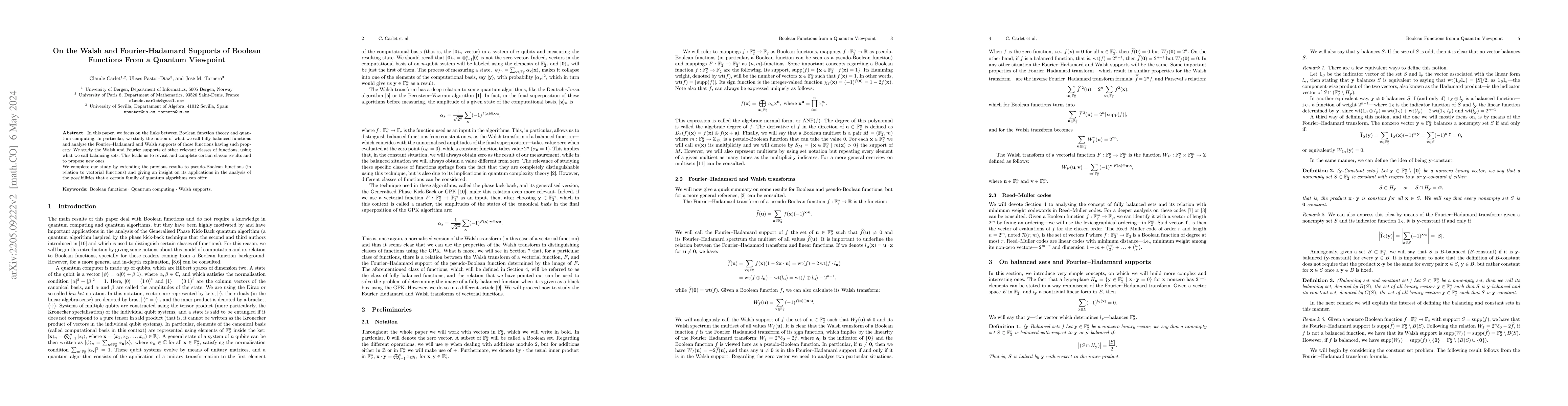 Thumbnail for On the Walsh and Fourier-Hadamard Supports of Boolean Functions From a
  Quantum Viewpoint