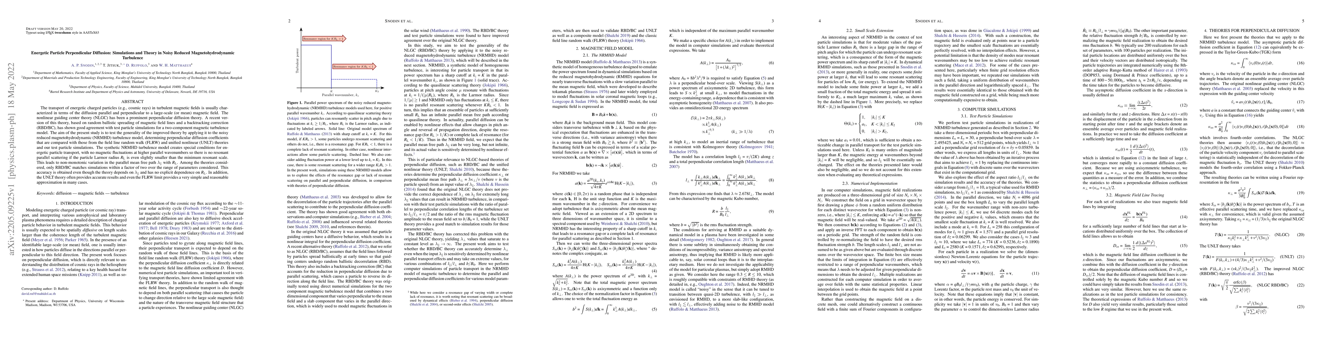 Thumbnail for Energetic Particle Perpendicular Diffusion: Simulations and Theory in
  Noisy Reduced Magnetohydrodynamic Turbulence
