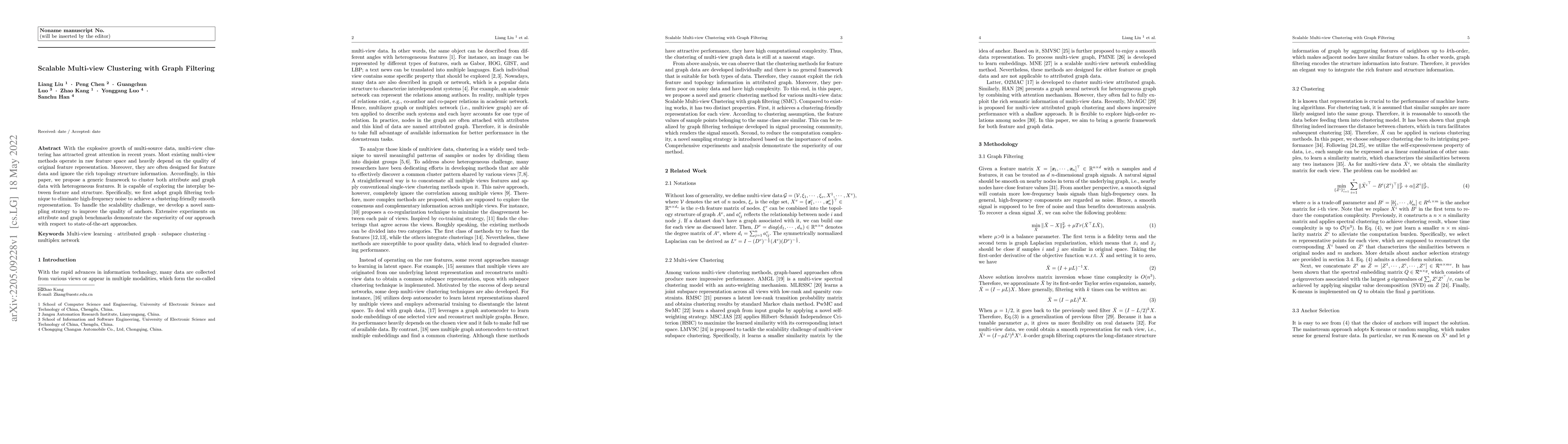 Thumbnail for Scalable Multi-view Clustering with Graph Filtering