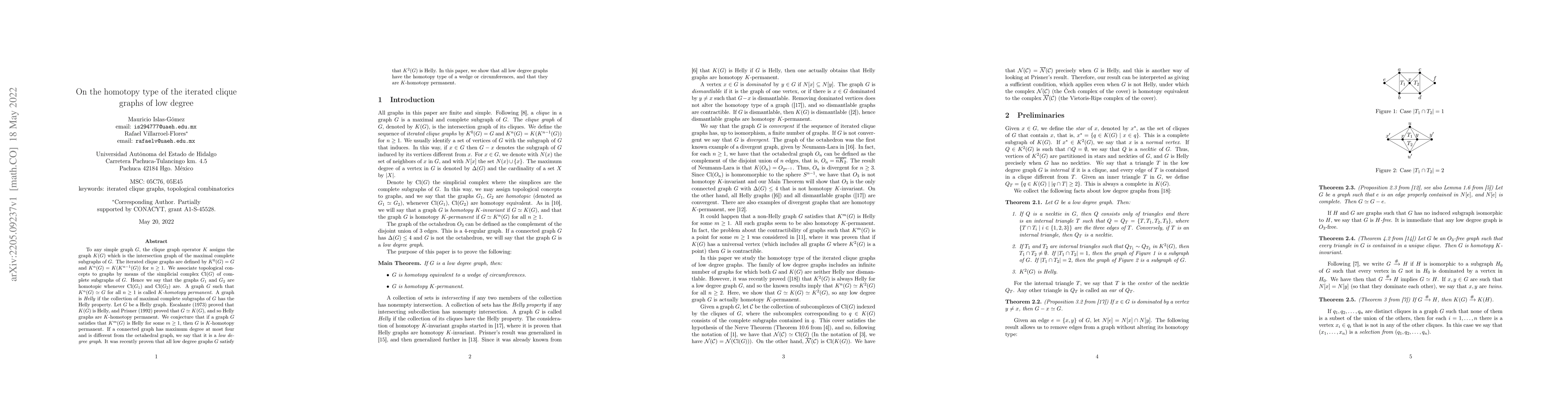 Thumbnail for On the homotopy type of the iterated clique graphs of low degree