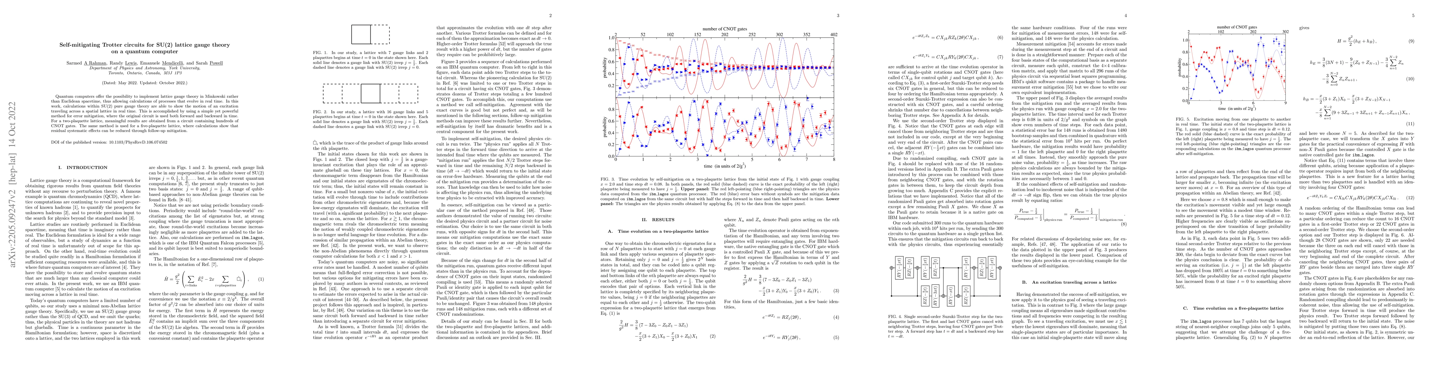 Thumbnail for Self-mitigating Trotter circuits for SU(2) lattice gauge theory on a
  quantum computer