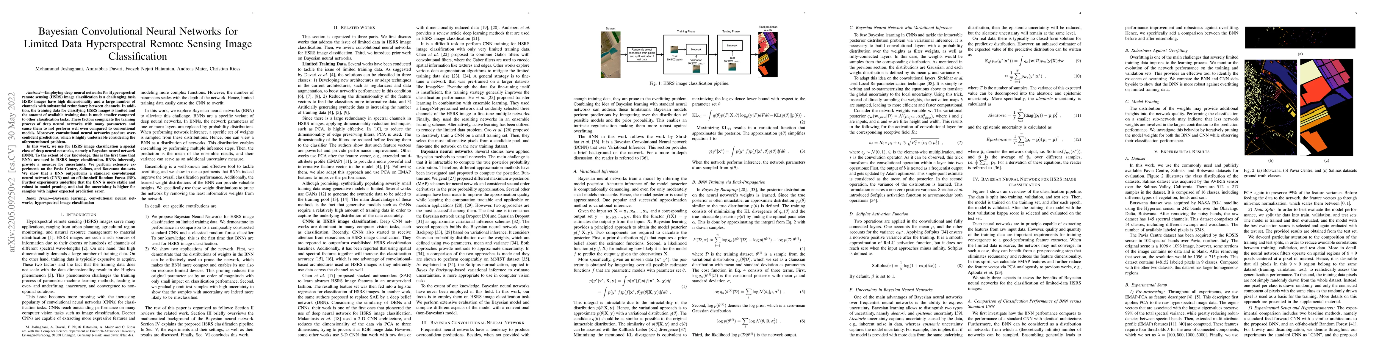 Thumbnail for Bayesian Convolutional Neural Networks for Limited Data Hyperspectral
  Remote Sensing Image Classification