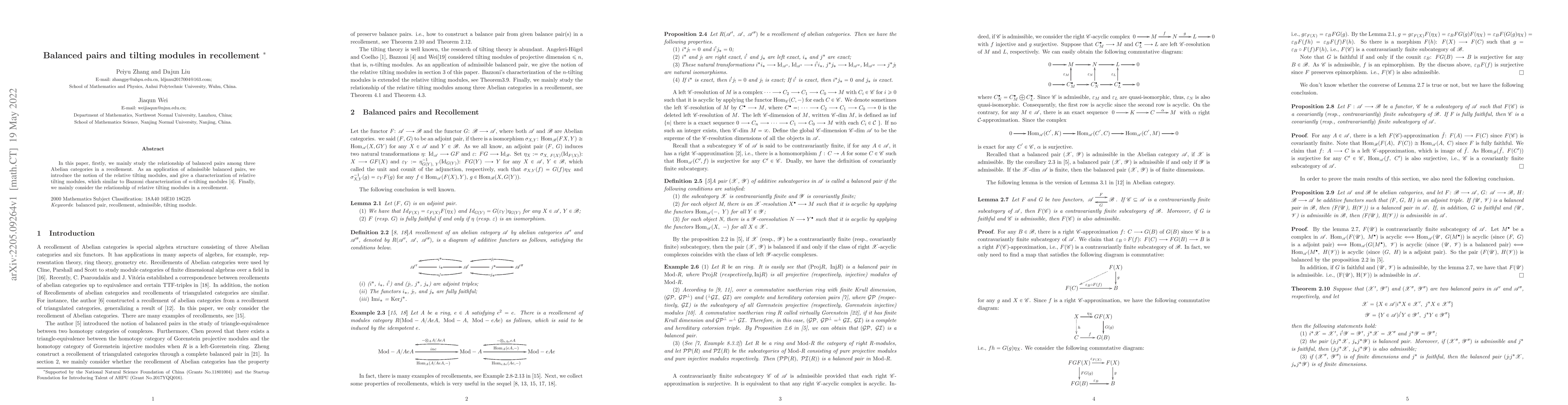 Thumbnail for Balanced pairs and tilting modules in recollement