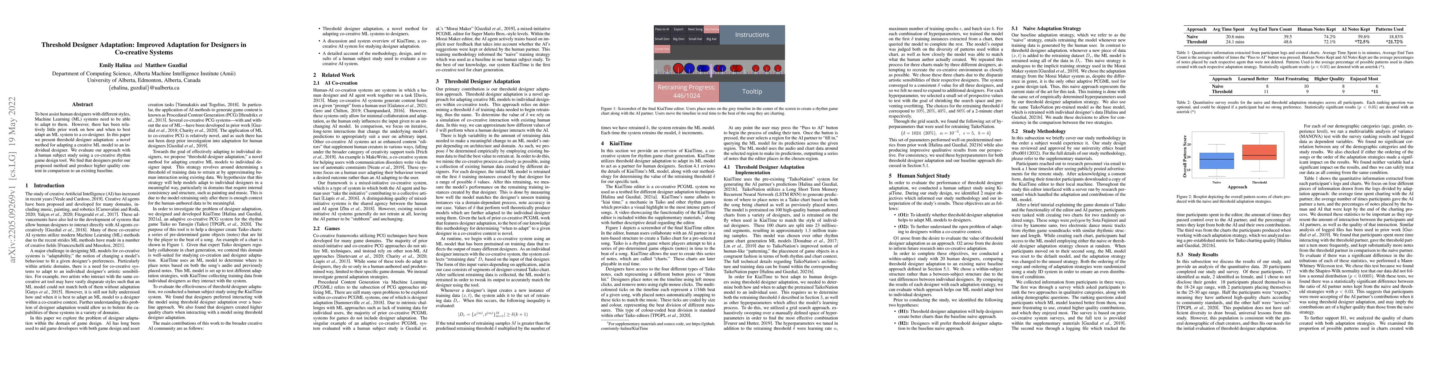 Thumbnail for Threshold Designer Adaptation: Improved Adaptation for Designers in
  Co-creative Systems