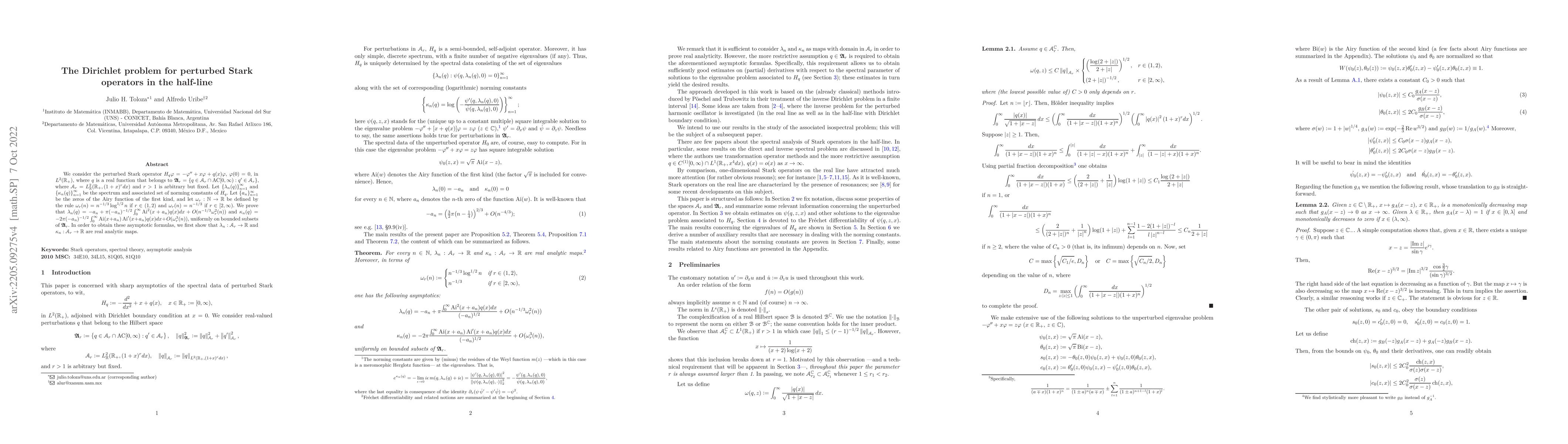 Thumbnail for The Dirichlet problem for perturbed Stark operators in the half-line