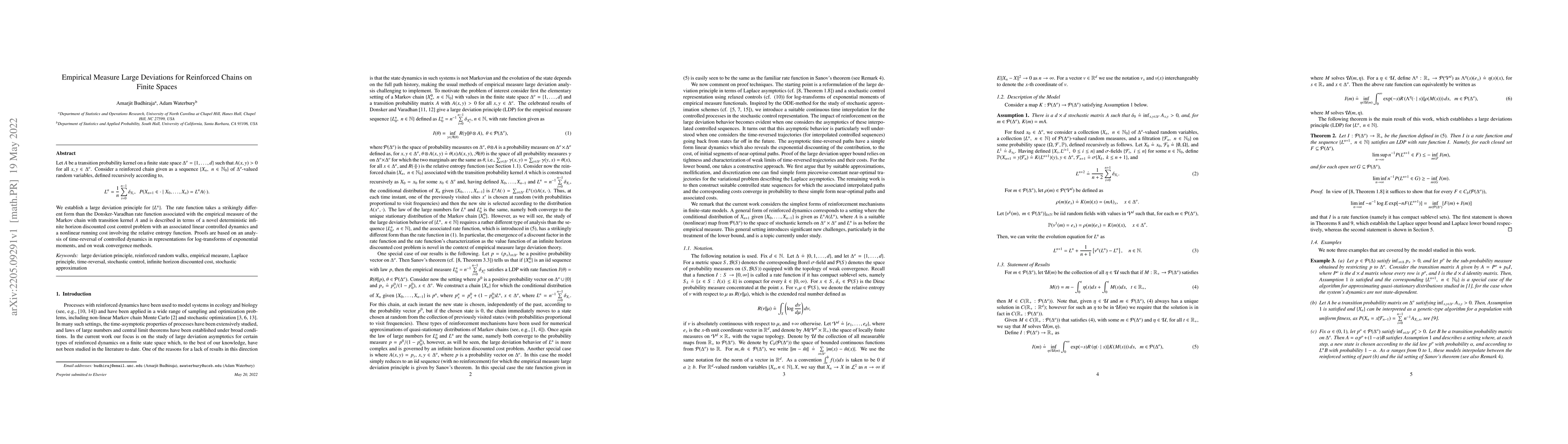 Thumbnail for Empirical Measure Large Deviations for Reinforced Chains on Finite
  Spaces