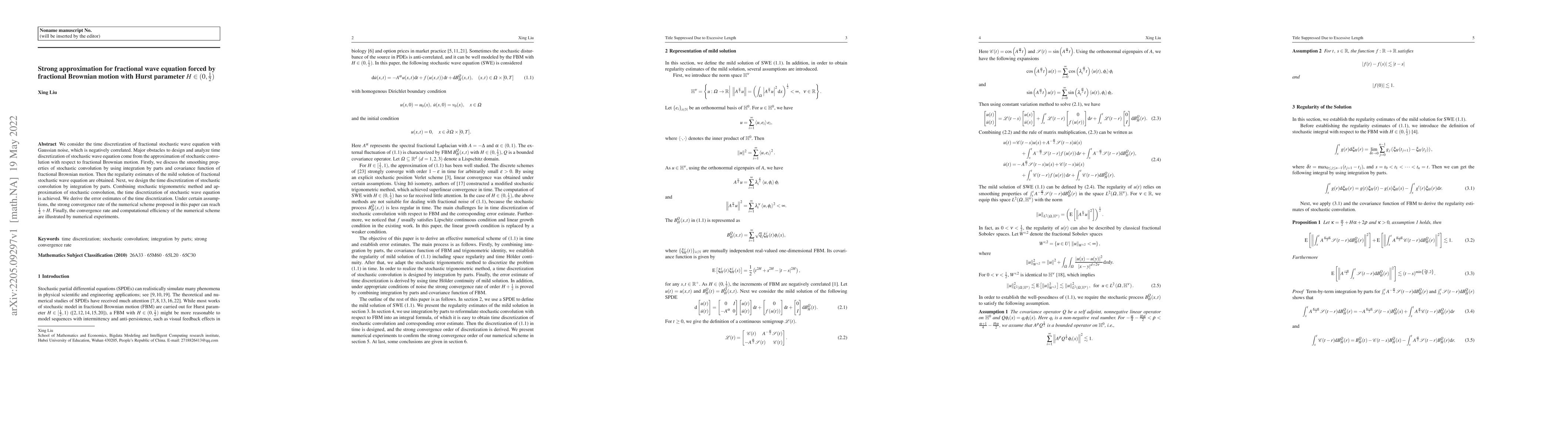 Thumbnail for Strong approximation for fractional wave equation forced by fractional
  Brownian motion with Hurst parameter $H\in(0,\frac{1}{2})$