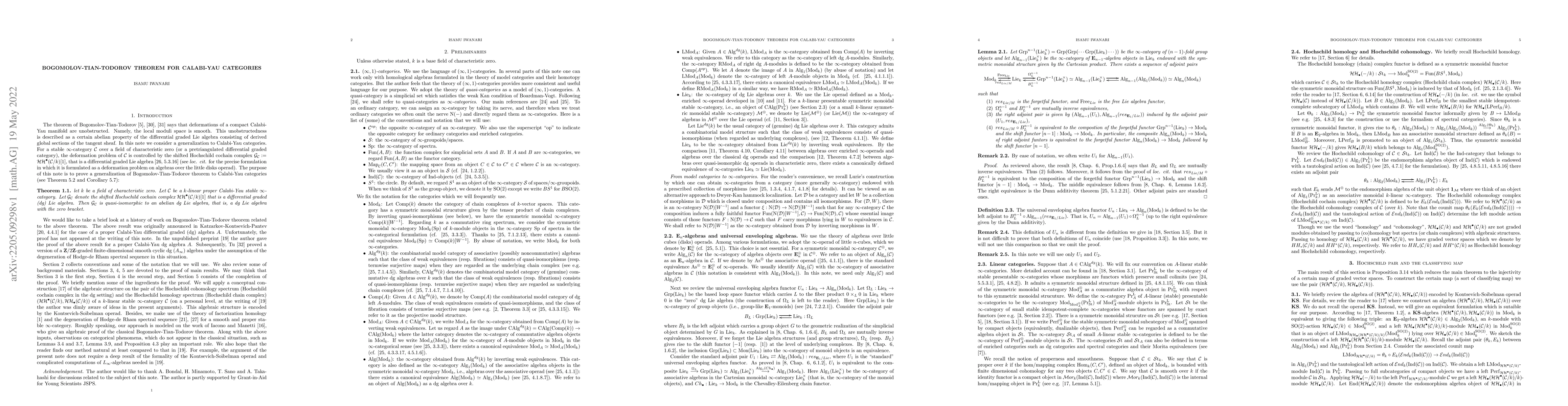 Thumbnail for Bogomolov-Tian-Todorov theorem for Calabi-Yau categories