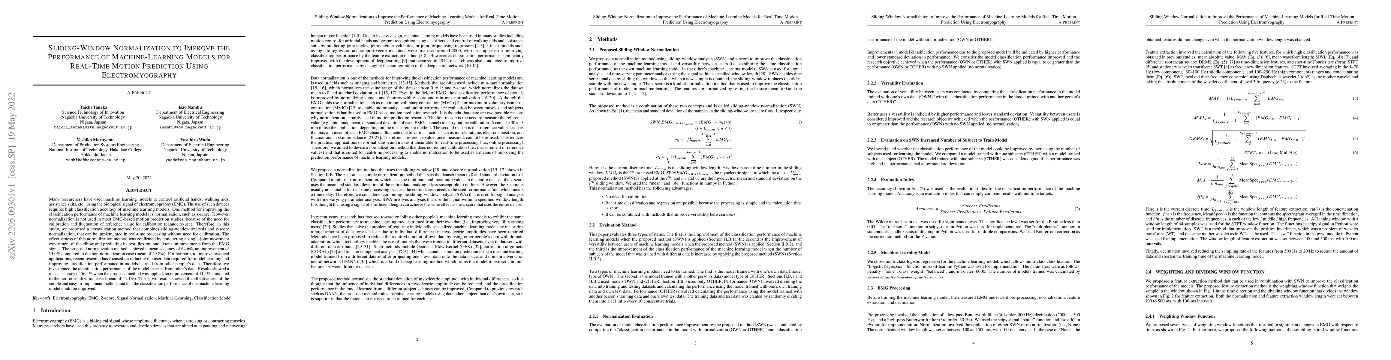Thumbnail for Sliding-Window Normalization to Improve the Performance of
  Machine-Learning Models for Real-Time Motion Prediction Using
  Electromyography