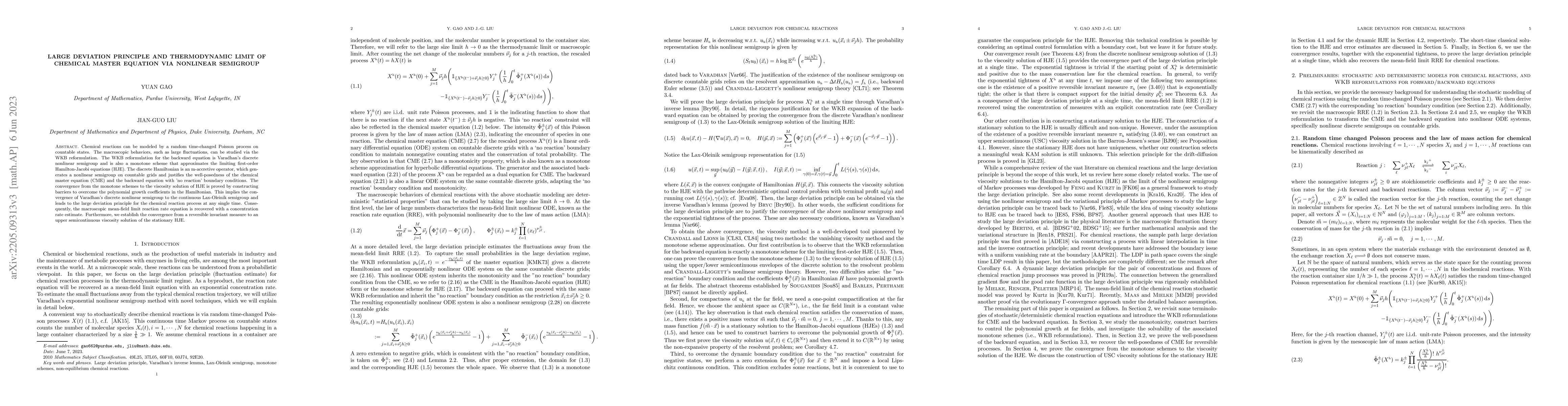 Thumbnail for Large deviation principle and thermodynamic limit of chemical master
  equation via nonlinear semigroup