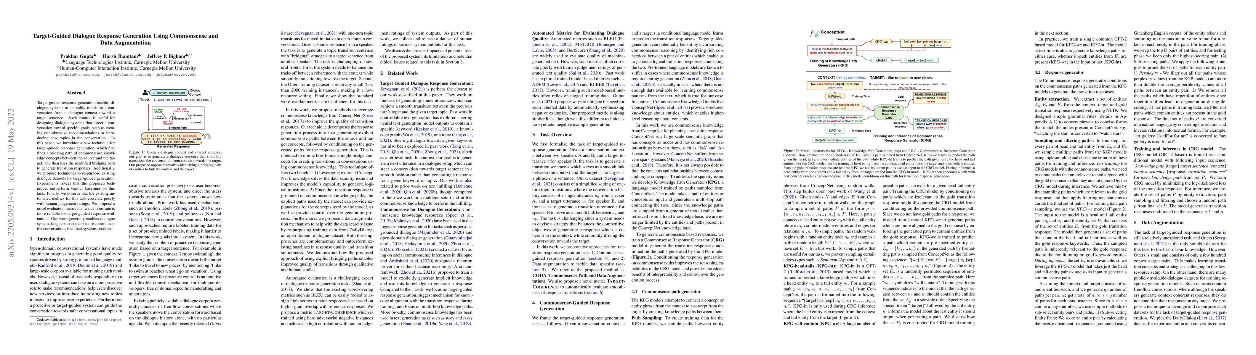Thumbnail for Target-Guided Dialogue Response Generation Using Commonsense and Data
  Augmentation