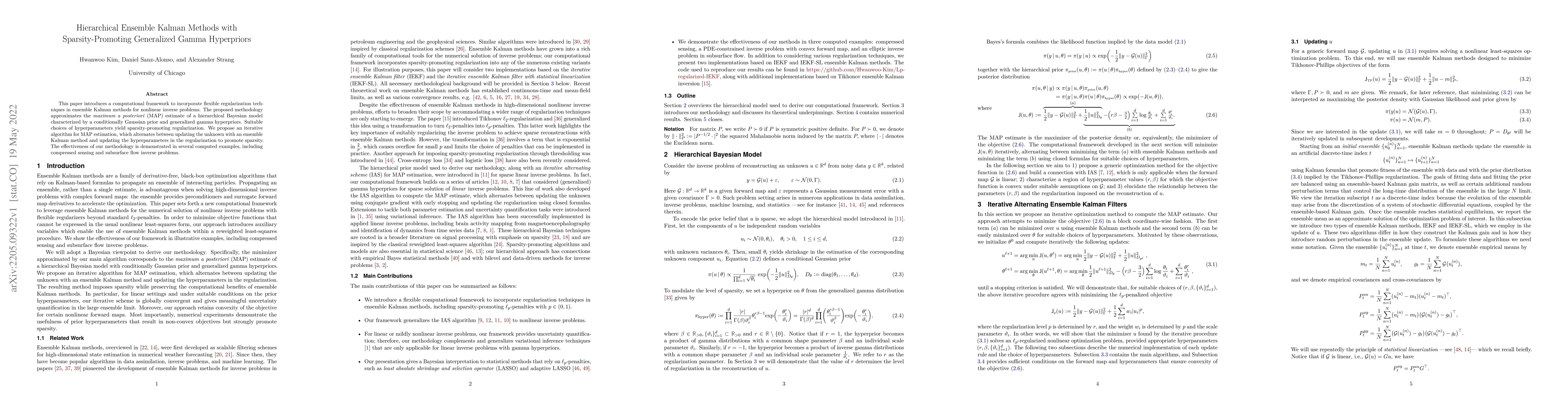 Thumbnail for Hierarchical Ensemble Kalman Methods with Sparsity-Promoting Generalized
  Gamma Hyperpriors