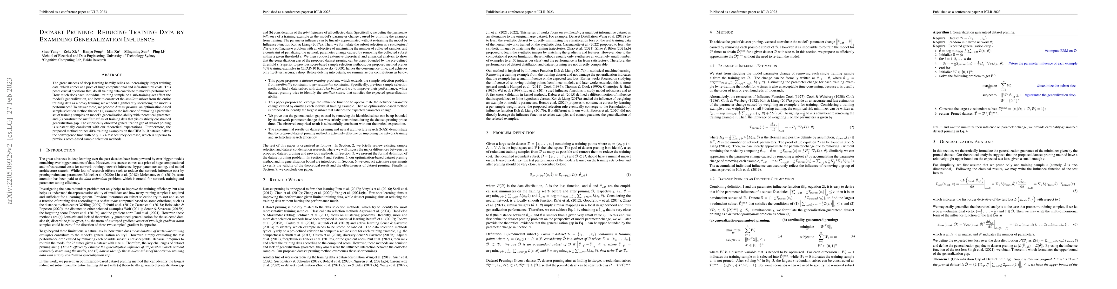 Thumbnail for Dataset Pruning: Reducing Training Data by Examining Generalization
  Influence