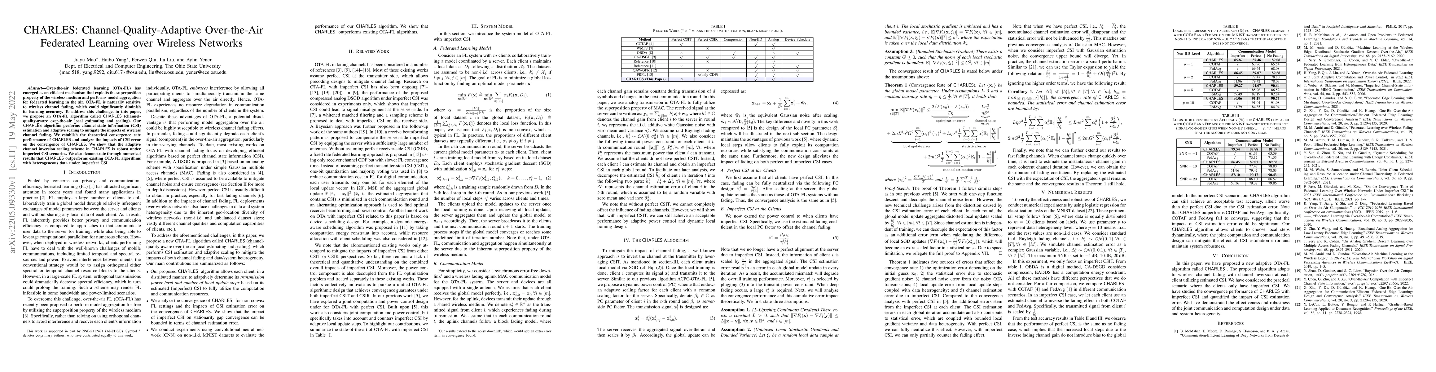 Thumbnail for CHARLES: Channel-Quality-Adaptive Over-the-Air Federated Learning over
  Wireless Networks