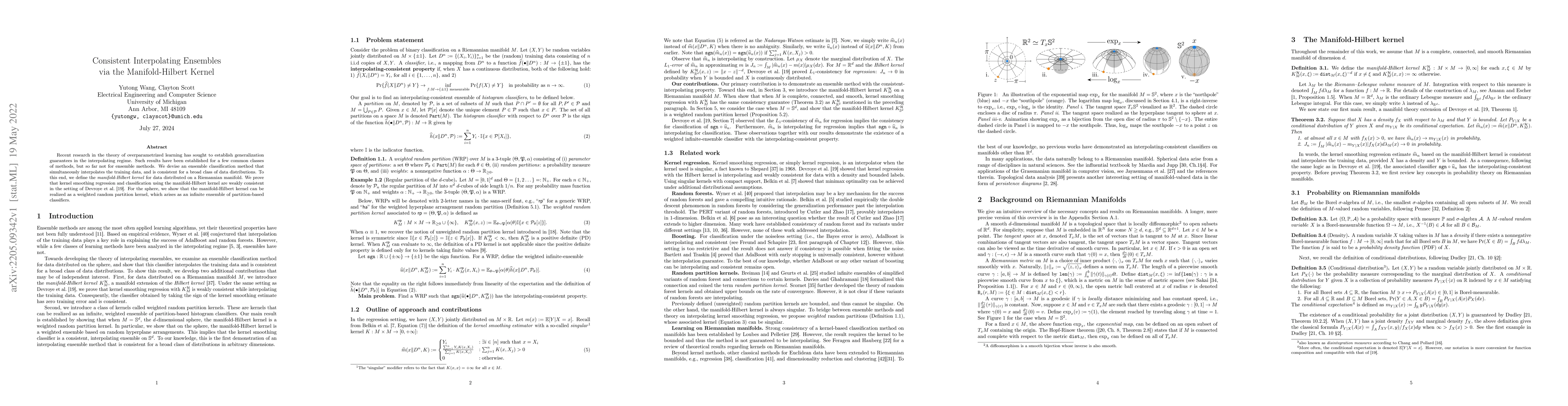 Thumbnail for Consistent Interpolating Ensembles via the Manifold-Hilbert Kernel