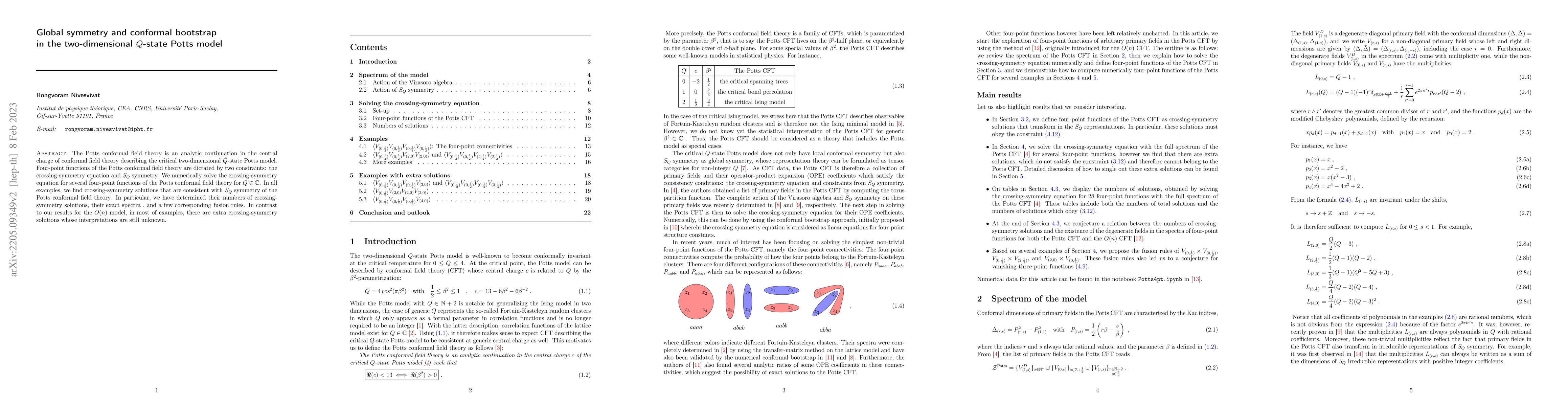 Thumbnail for Global symmetry and conformal bootstrap in the two-dimensional $Q$-state
  Potts model