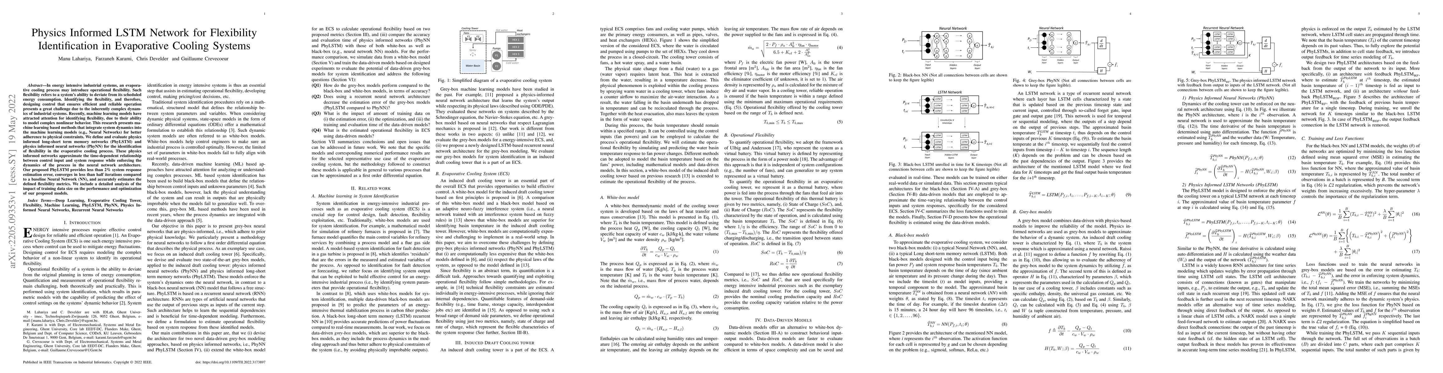 Thumbnail for Physics Informed LSTM Network for Flexibility Identification in
  Evaporative Cooling Systems