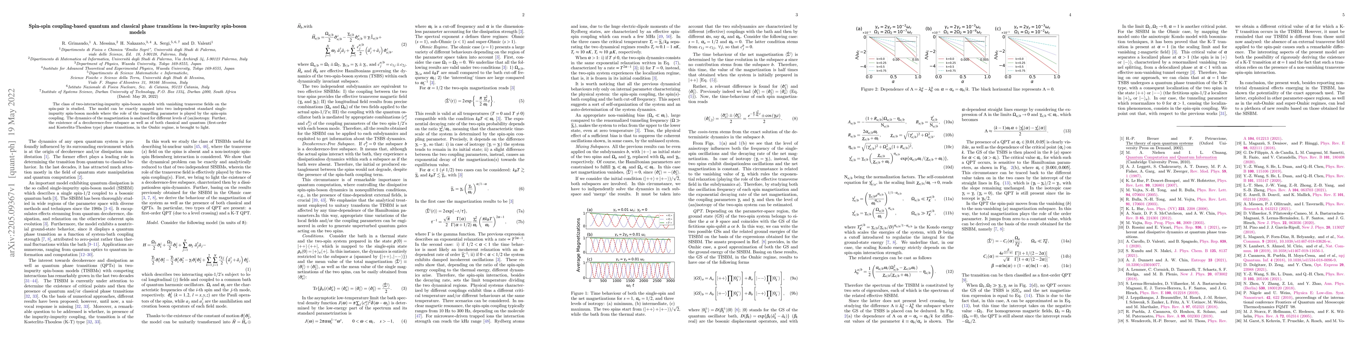 Thumbnail for Spin-spin coupling-based quantum and classical phase transitions in
  two-impurity spin-boson models