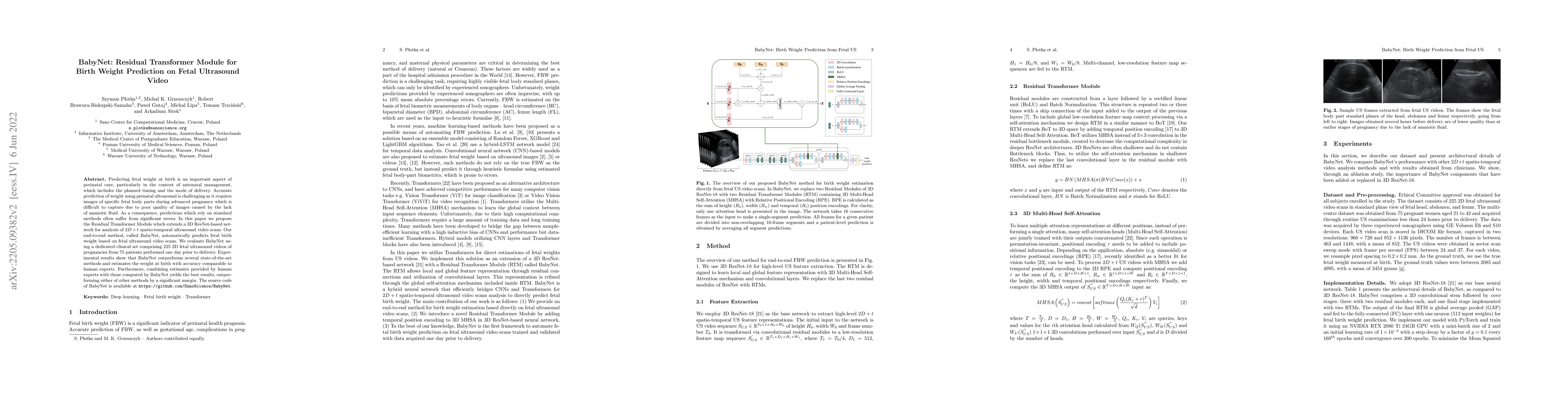 Thumbnail for BabyNet: Residual Transformer Module for Birth Weight Prediction on
  Fetal Ultrasound Video