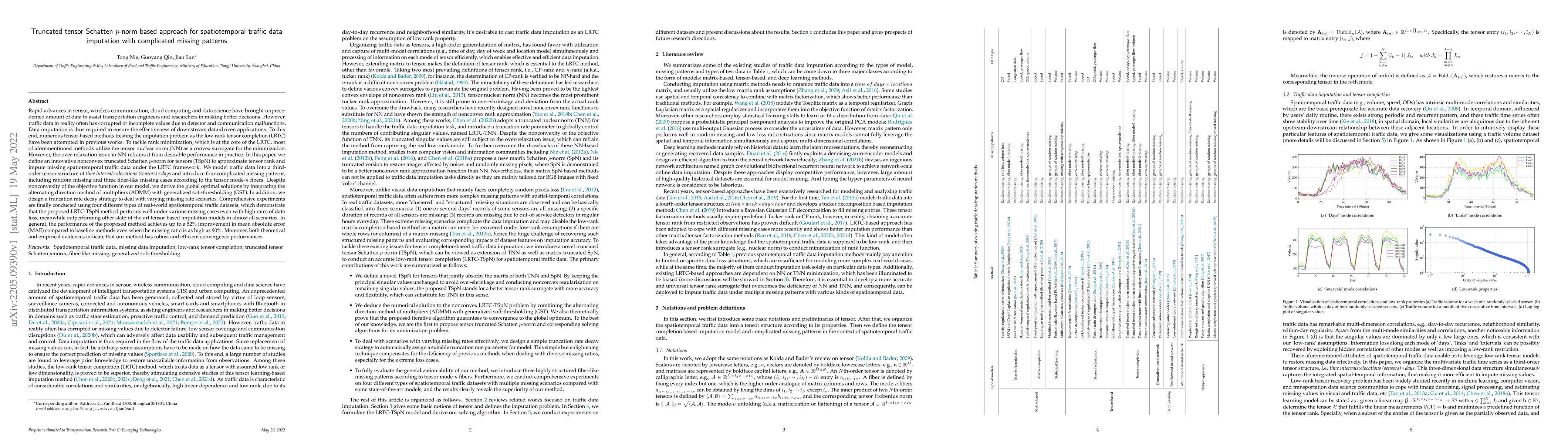 Thumbnail for Truncated tensor Schatten p-norm based approach for spatiotemporal
  traffic data imputation with complicated missing patterns