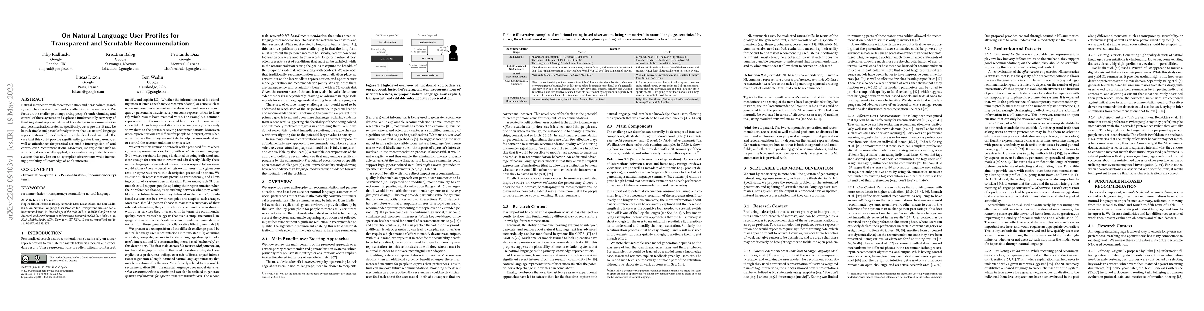 Thumbnail for On Natural Language User Profiles for Transparent and Scrutable
  Recommendation