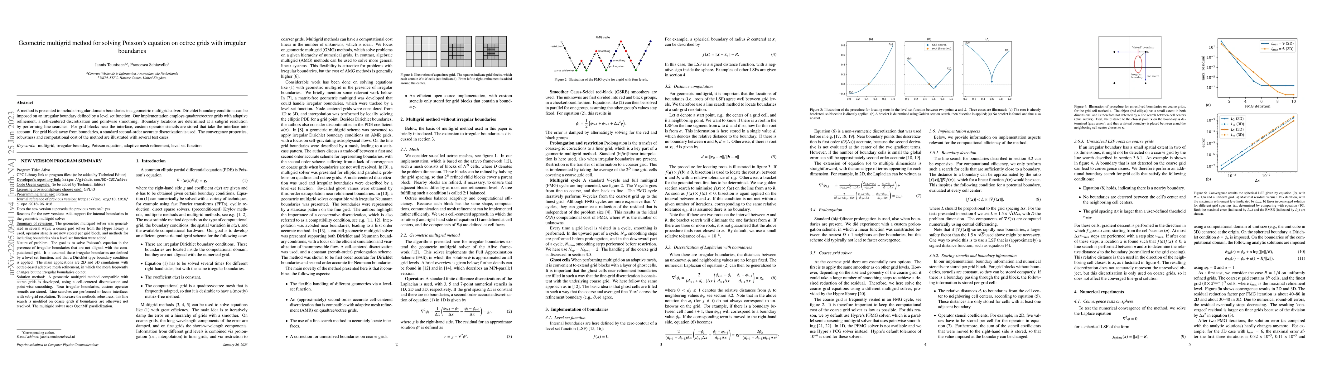 Thumbnail for Geometric multigrid method for solving Poisson's equation on octree
  grids with irregular boundaries