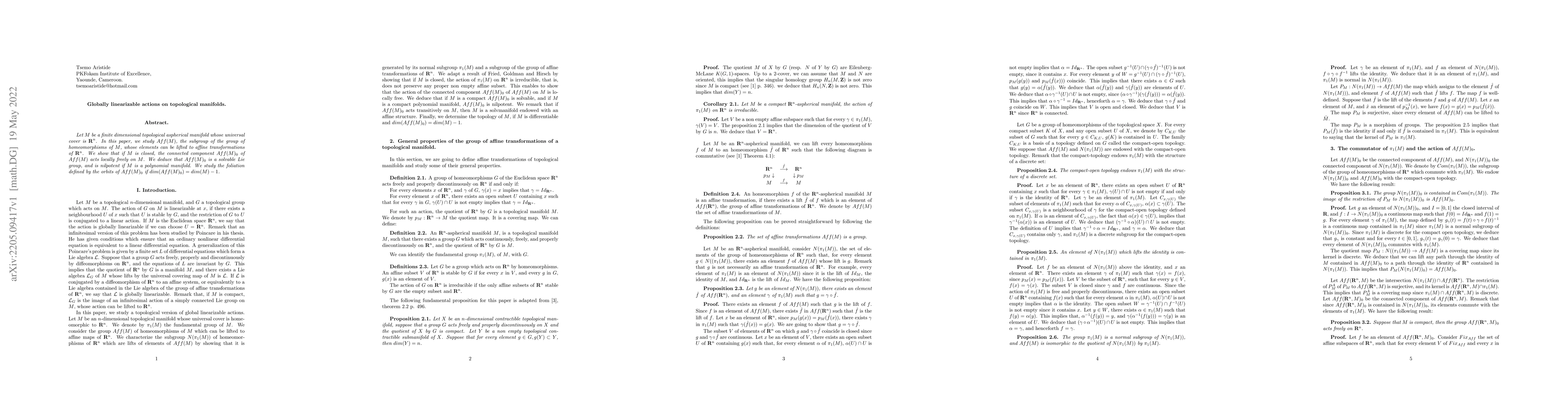 Thumbnail for Global linearizable actions on topological manifolds