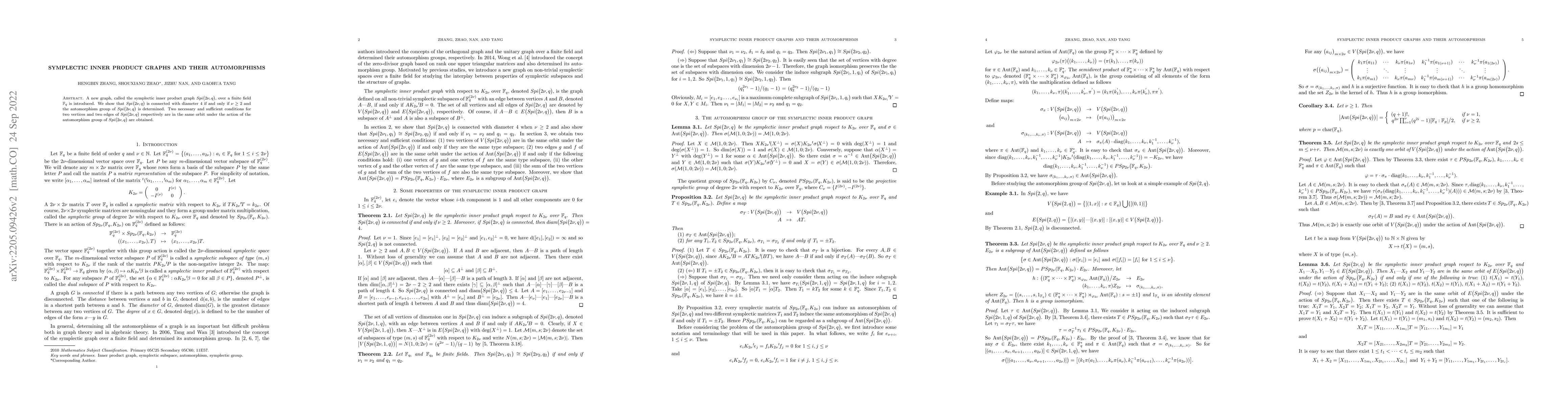 Thumbnail for Symplectic inner product graphs and their automorphisms