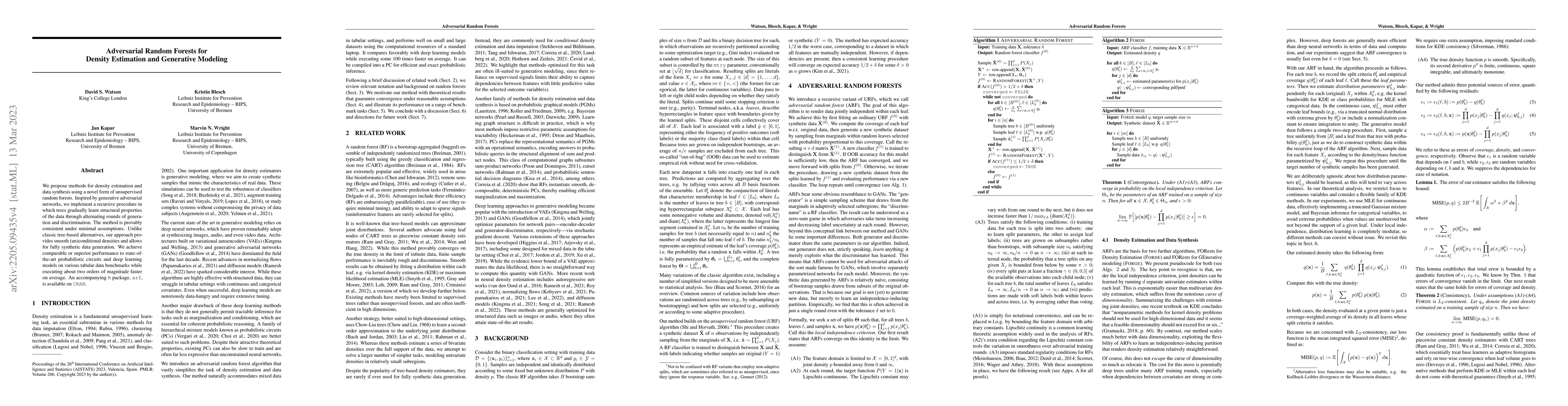 Thumbnail for Adversarial random forests for density estimation and generative
  modeling