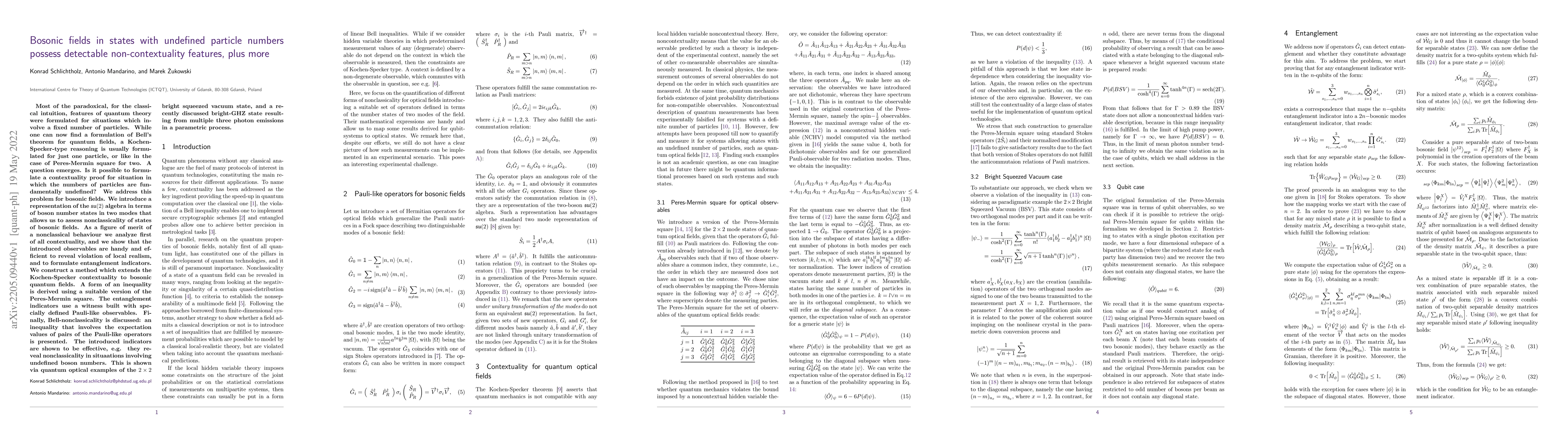 Thumbnail for Bosonic fields in states with undefined particle numbers possess
  detectable non-contextuality features, plus more