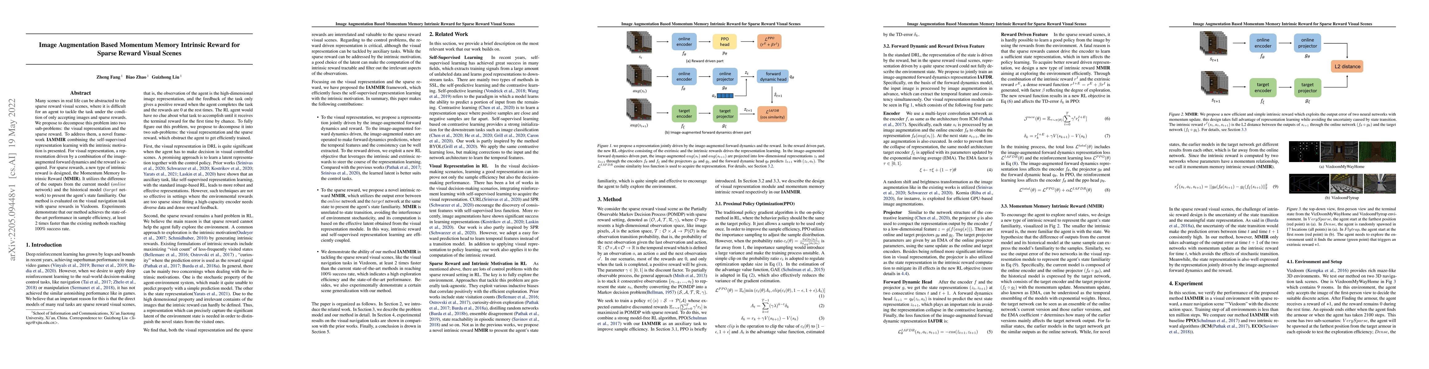 Thumbnail for Image Augmentation Based Momentum Memory Intrinsic Reward for Sparse
  Reward Visual Scenes