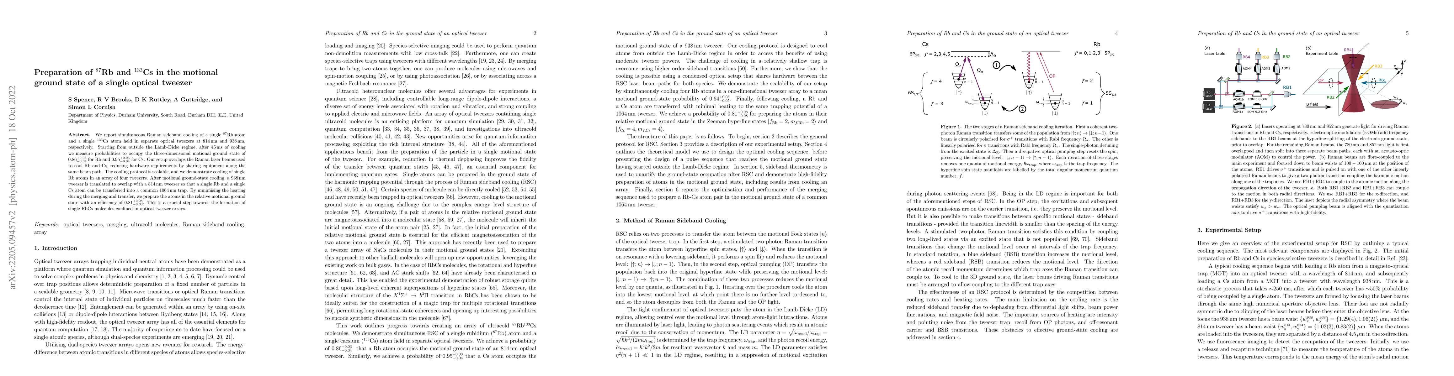 Thumbnail for Preparation of $^{87}$Rb and $^{133}$Cs in the motional ground state of
  a single optical tweezer