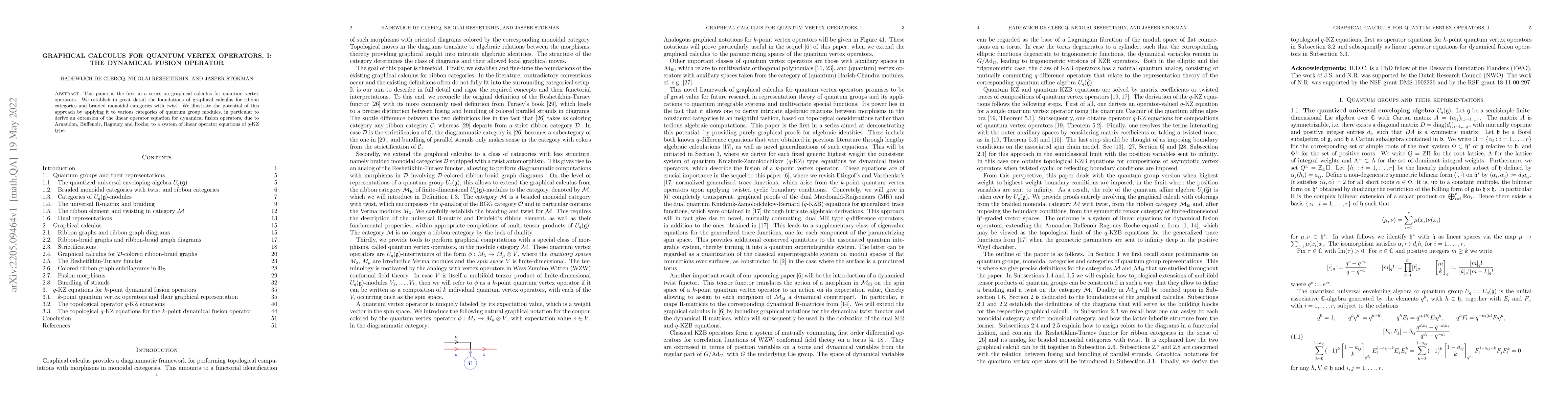 Thumbnail for Graphical calculus for quantum vertex operators, I: The dynamical fusion
  operator