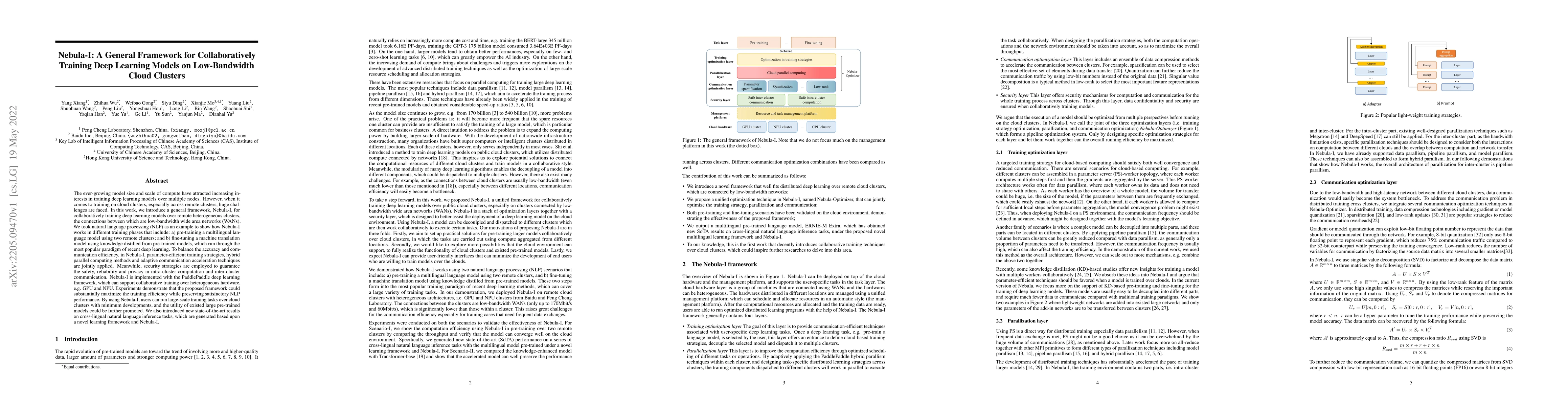 Thumbnail for Nebula-I: A General Framework for Collaboratively Training Deep Learning
  Models on Low-Bandwidth Cloud Clusters