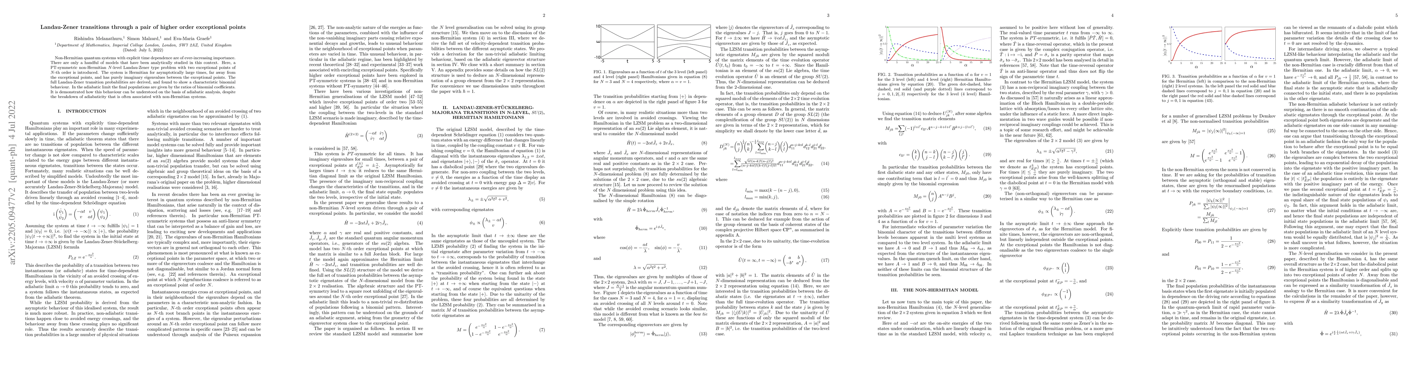 Thumbnail for Landau-Zener transitions through a pair of higher order exceptional
  points