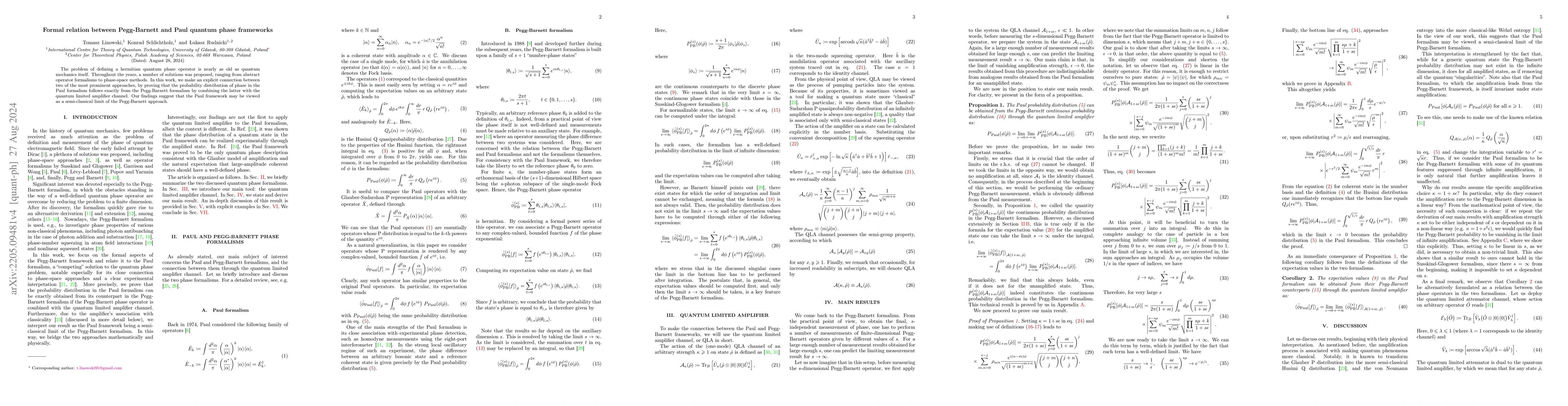 Thumbnail for Formal relation between Pegg-Barnett and Paul quantum phase frameworks