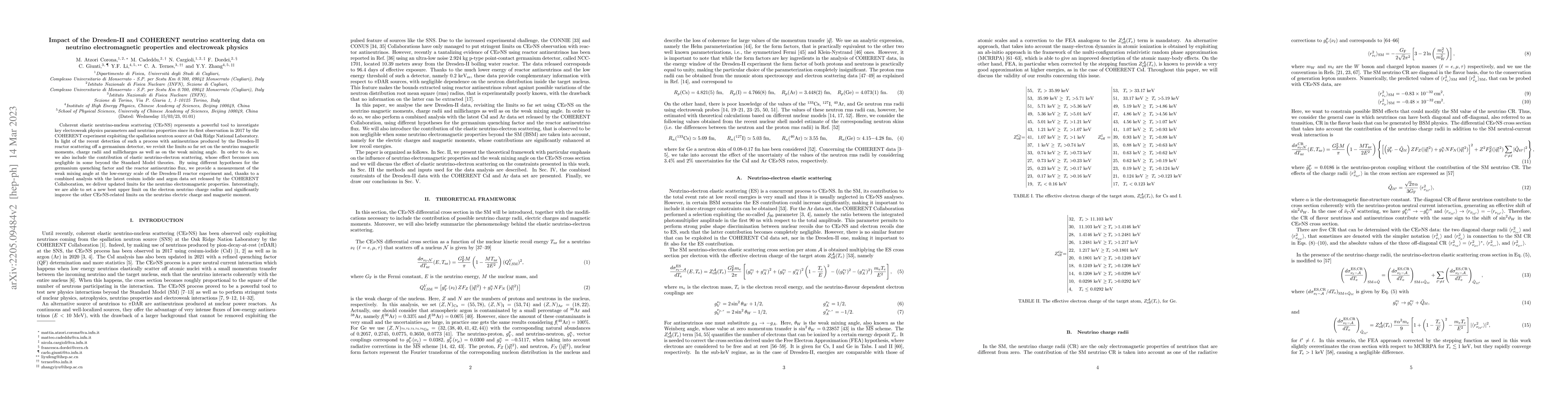 Thumbnail for Impact of the Dresden-II and COHERENT neutrino scattering data on
  neutrino electromagnetic properties and electroweak physics