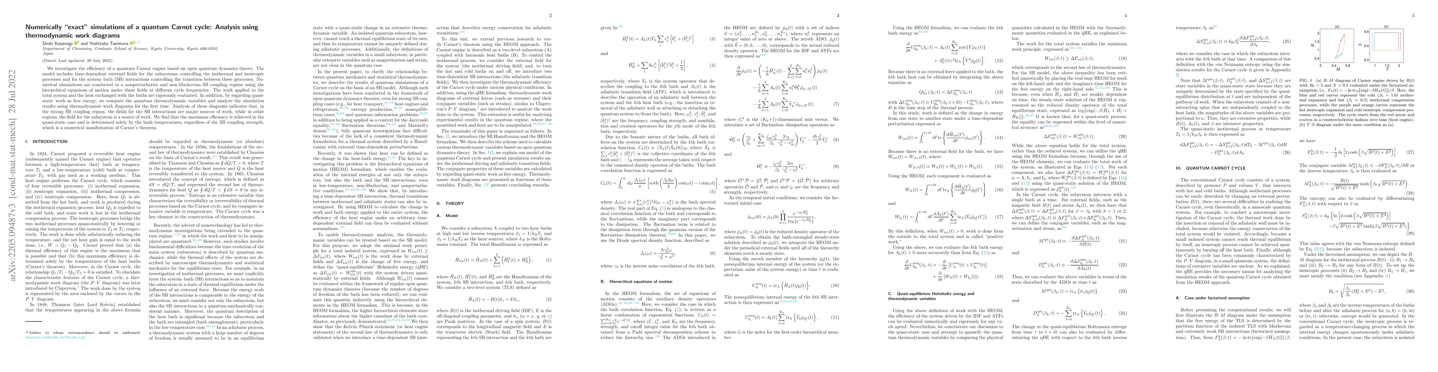 Thumbnail for Numerically "exact" simulations of a quantum Carnot cycle: Analysis
  using thermodynamic work diagrams