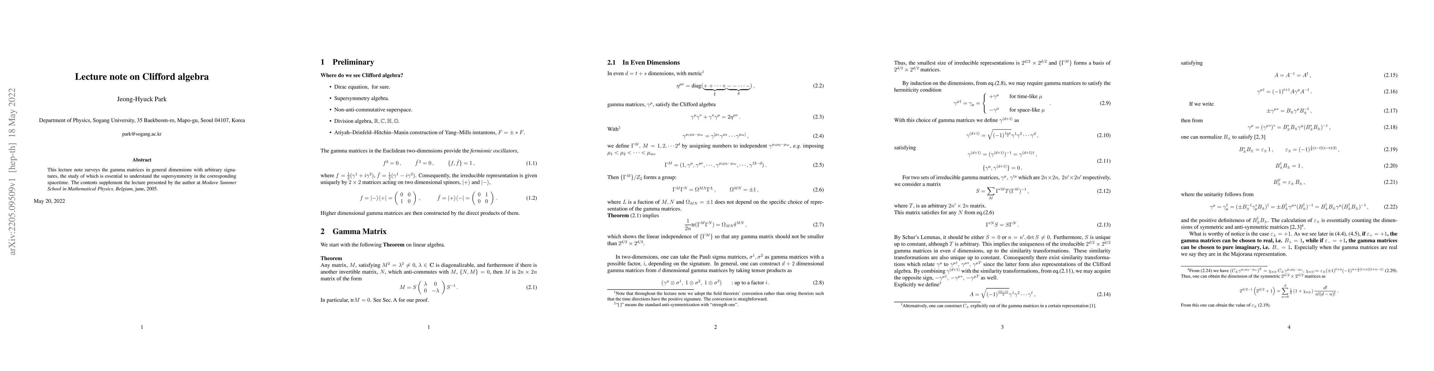 Thumbnail for Lecture note on Clifford algebra