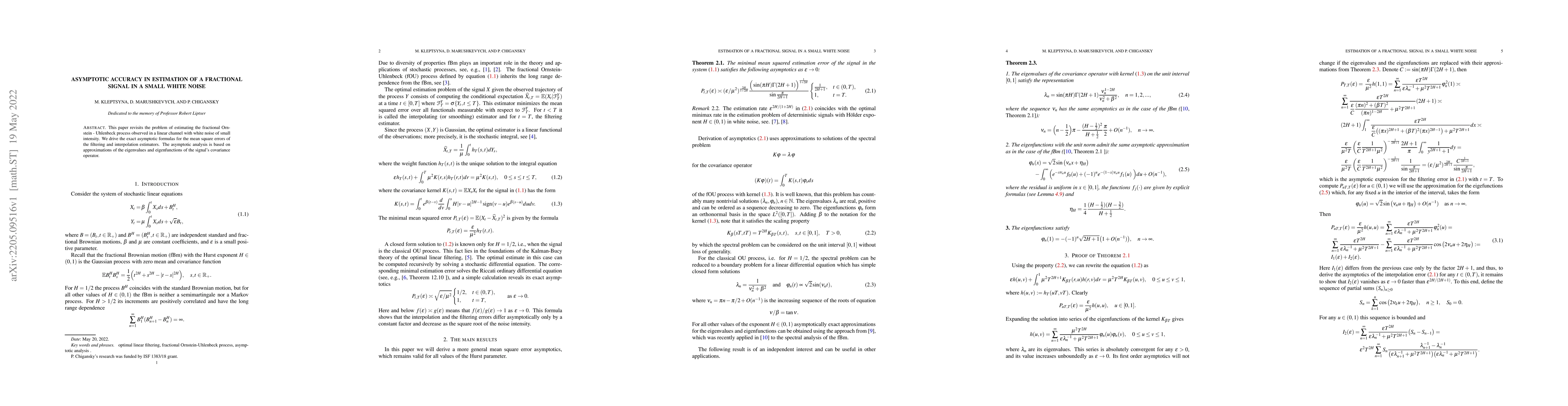Thumbnail for Asymptotic accuracy in estimation of a fractional signal in a small
  white noise