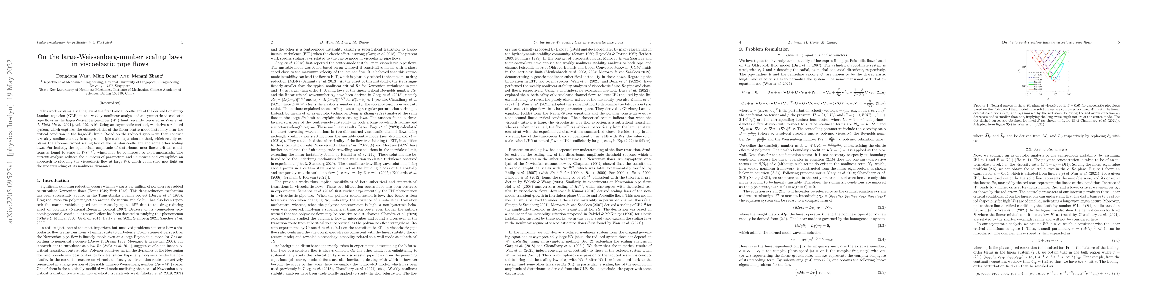 Thumbnail for On the large-Weissenberg-number scaling laws in viscoelastic pipe flows
