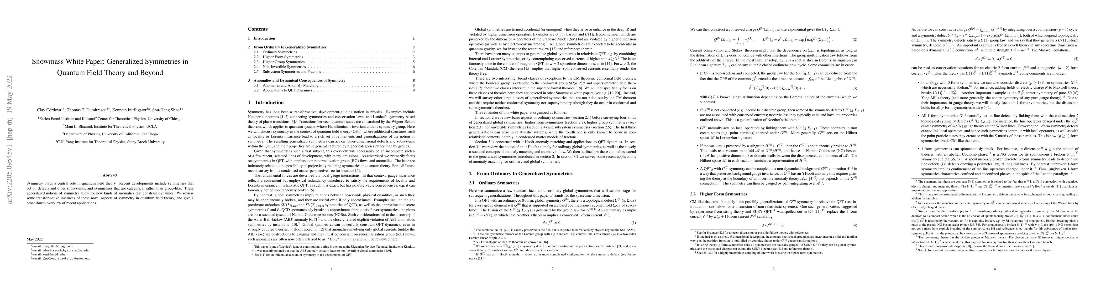 Thumbnail for Snowmass White Paper: Generalized Symmetries in Quantum Field Theory and
  Beyond