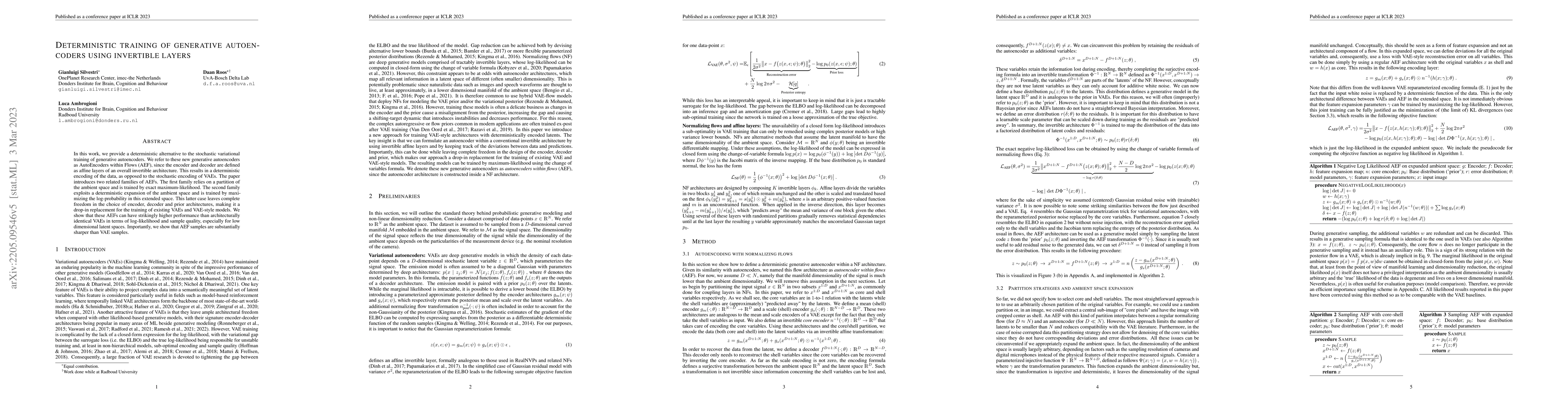 Thumbnail for Deterministic training of generative autoencoders using invertible
  layers