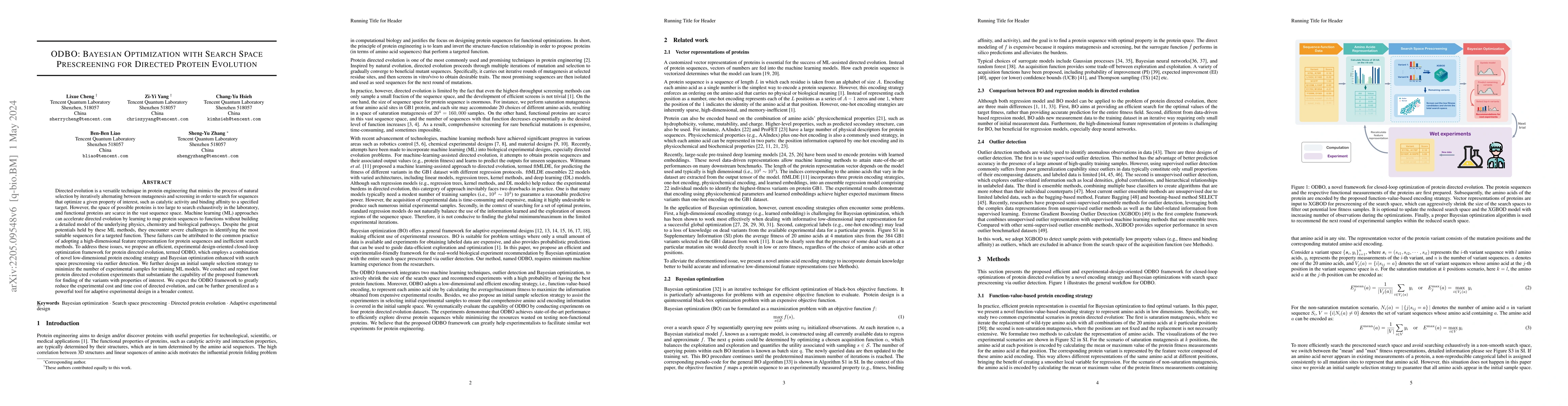 Thumbnail for ODBO: Bayesian Optimization with Search Space Prescreening for Directed
  Protein Evolution