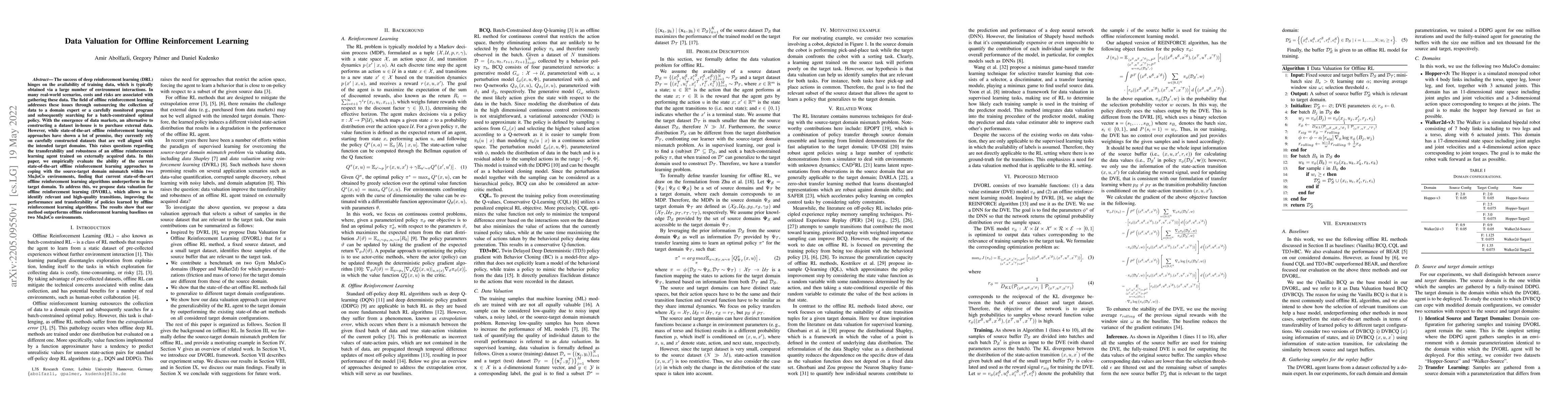 Thumbnail for Data Valuation for Offline Reinforcement Learning