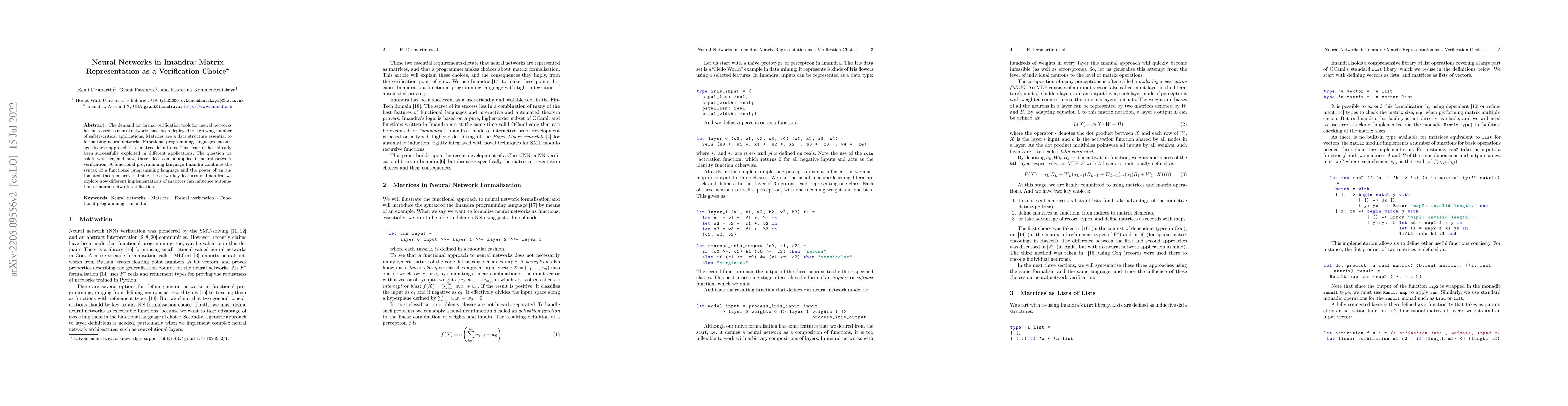 Thumbnail for Neural Networks in Imandra: Matrix Representation as a Verification
  Choice