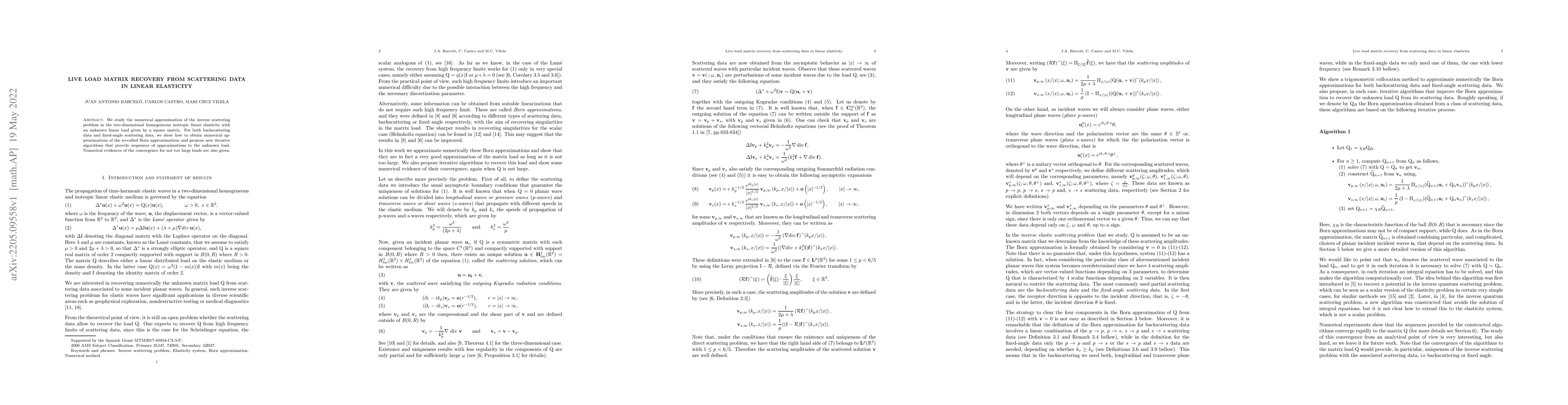 Thumbnail for Live load matrix recovery from scattering data in linear elasticity