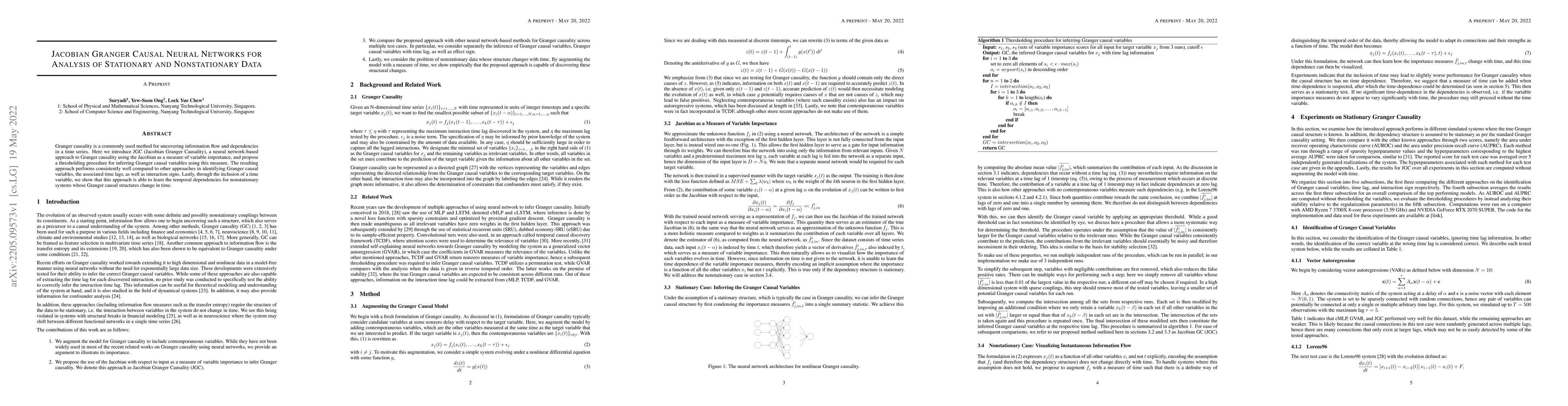 Thumbnail for Jacobian Granger Causal Neural Networks for Analysis of Stationary and
  Nonstationary Data