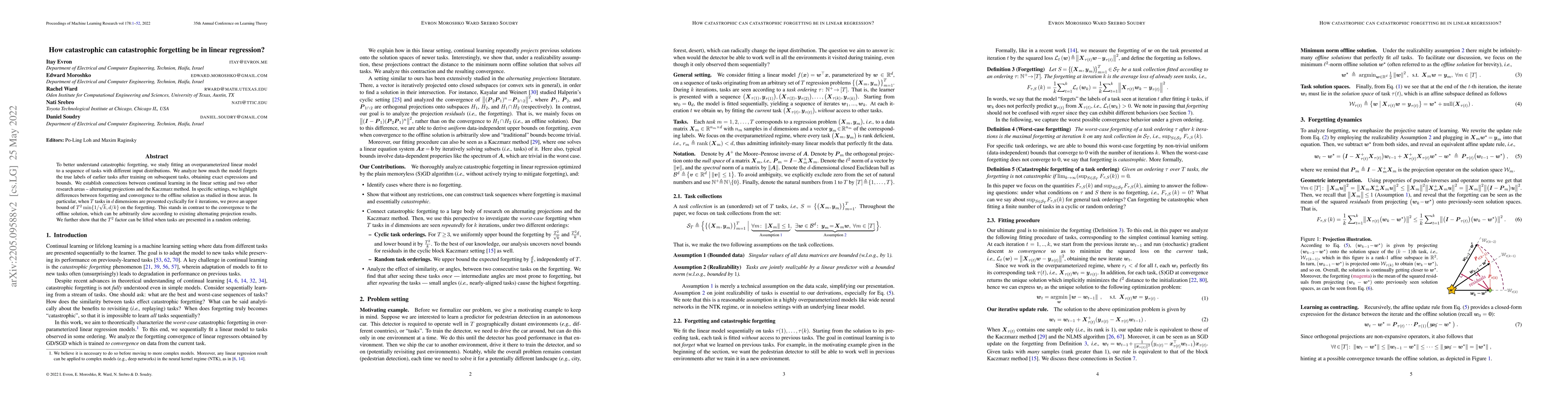 Thumbnail for How catastrophic can catastrophic forgetting be in linear regression?