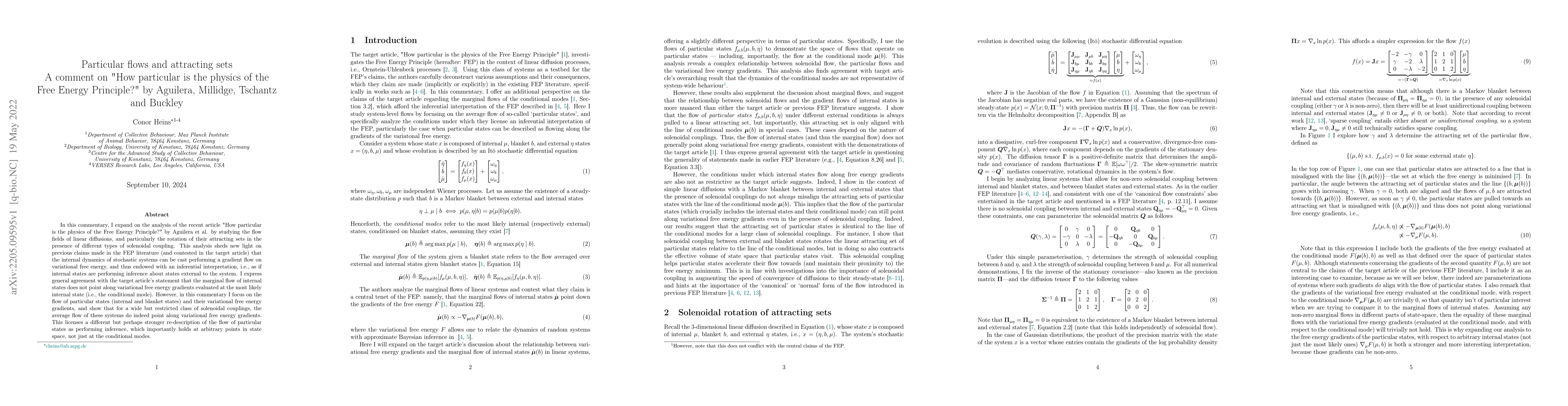 Thumbnail for Particular flows and attracting sets: A comment on "How particular is
  the physics of the Free Energy Principle?" by Aguilera, Millidge, Tschantz
  and Buckley